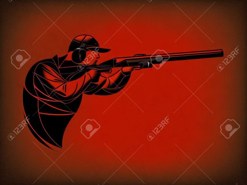 shooting sport rifle. Trap shooting, aiming athlete with gun, isolated vector silhouette