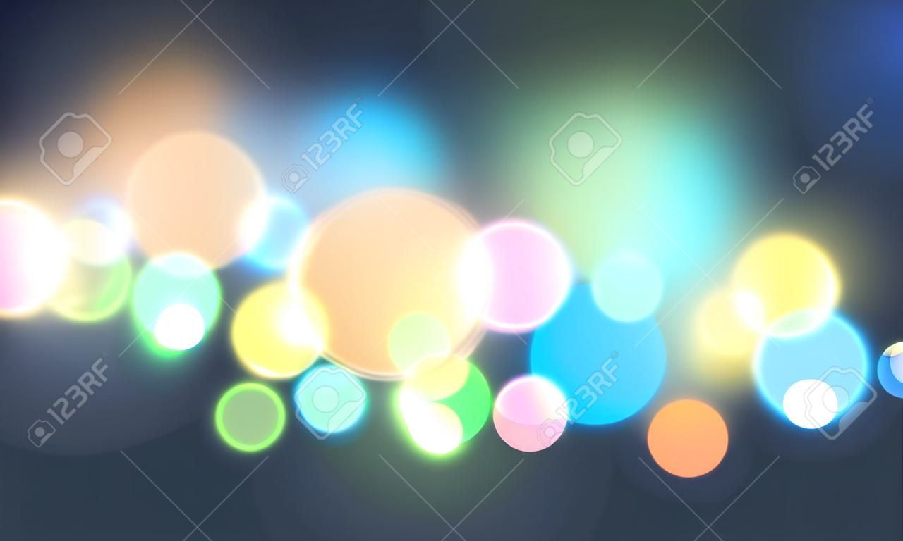 Abstract colorful bokeh background with lights and lens flare. Vector illustration.