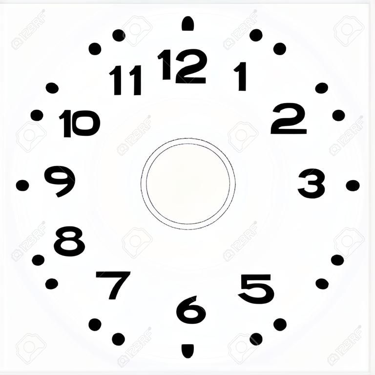 Klok gezicht op een witte achtergrond. 12 uur horloge wijzerplaat met ronde schaal. Vector illustratie