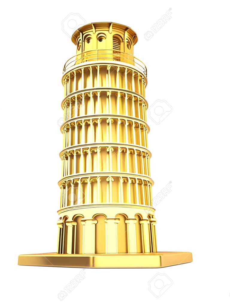 3 d 黄金ピサの斜塔ホワイト バック グラウンド 3 D イラストを