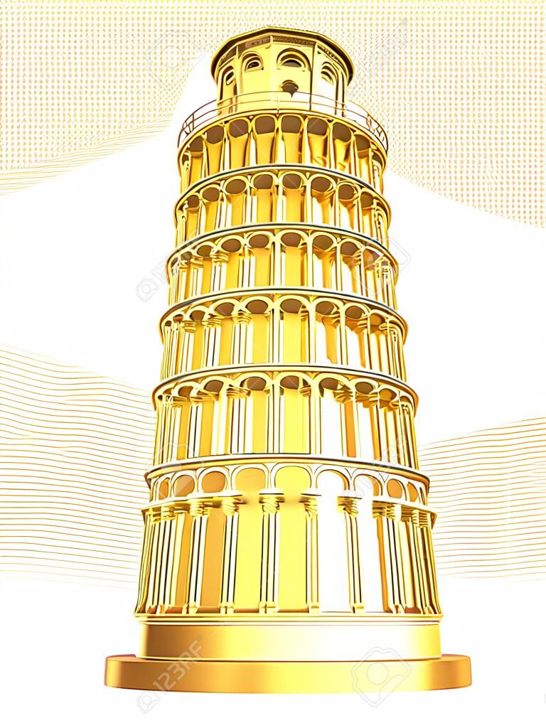 흰색 배경에 3D 황금 기울고 타워 3D 그림