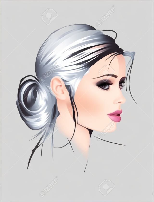 beauty girl face on a white background. Fashion girl. Vector illustration