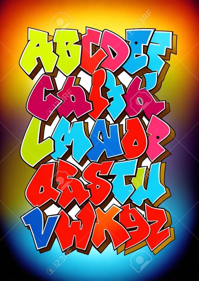Bright cartoon comic graffiti font. Vector alphabet