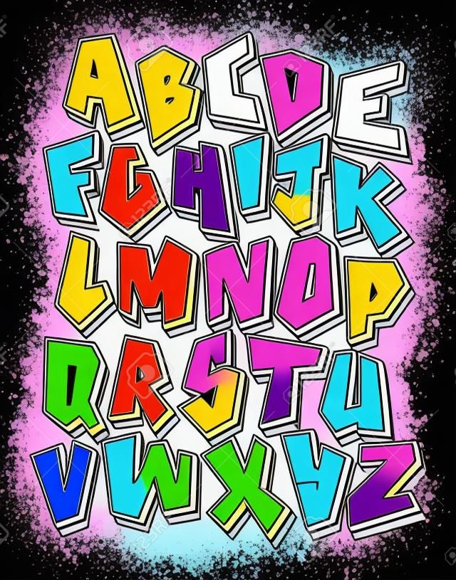 Bright cartoon comic graffiti font. Editable vector alphabet