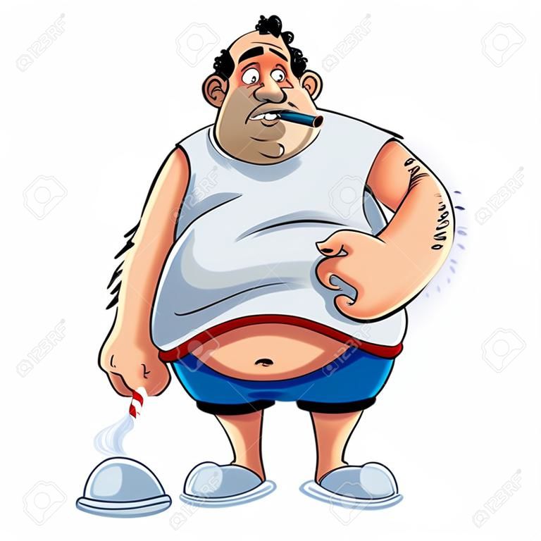 Homem gordo que fuma e bebe o projeto do caráter da Coca-Cola