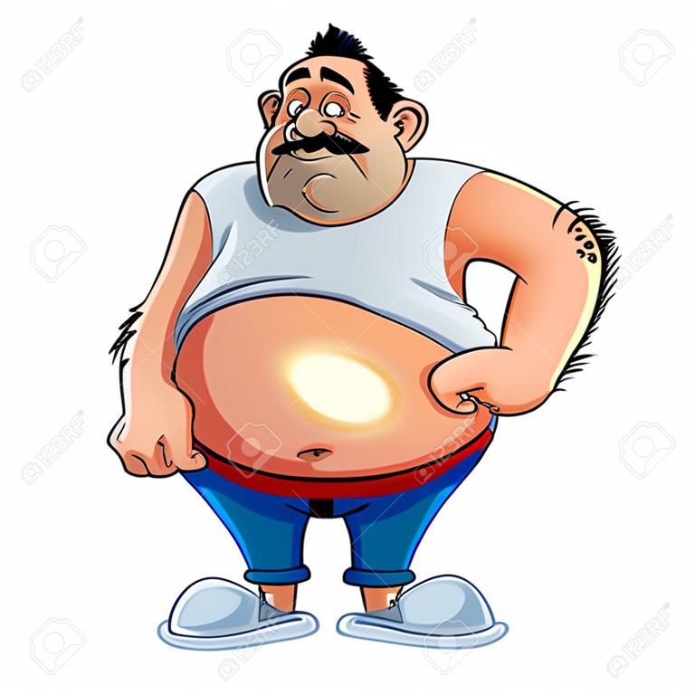 뚱뚱한 남자 흡연과 마시는 콜라 캐릭터 디자인