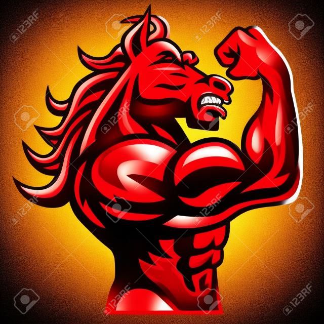 Красный конь Культурист Представившись Его мускулистое тело