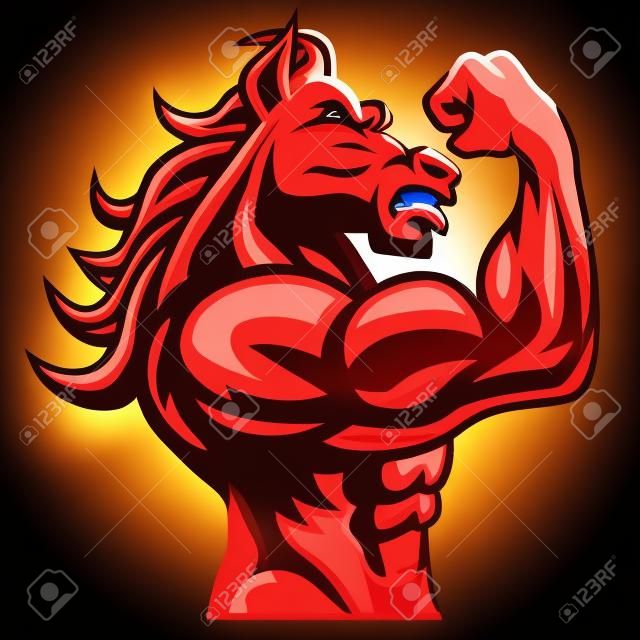Red Horse Bodybuilder Posing His Muscular Body