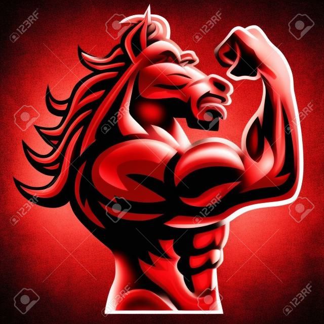 Red Horse Bodybuilder seinen muskulösen Körper