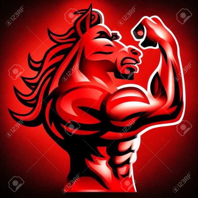 Red Horse Bodybuilder Posant son corps musclé