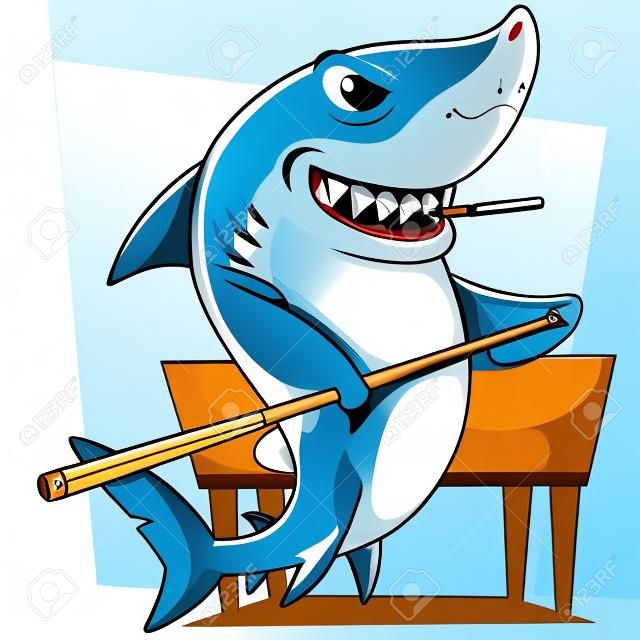 卡通鲨鱼玩台球图