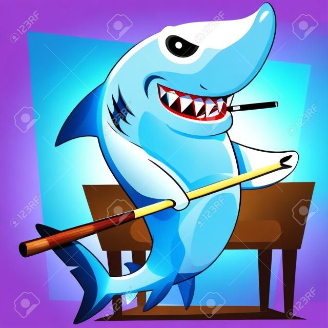 Мультяшная акула играет в бильярд
