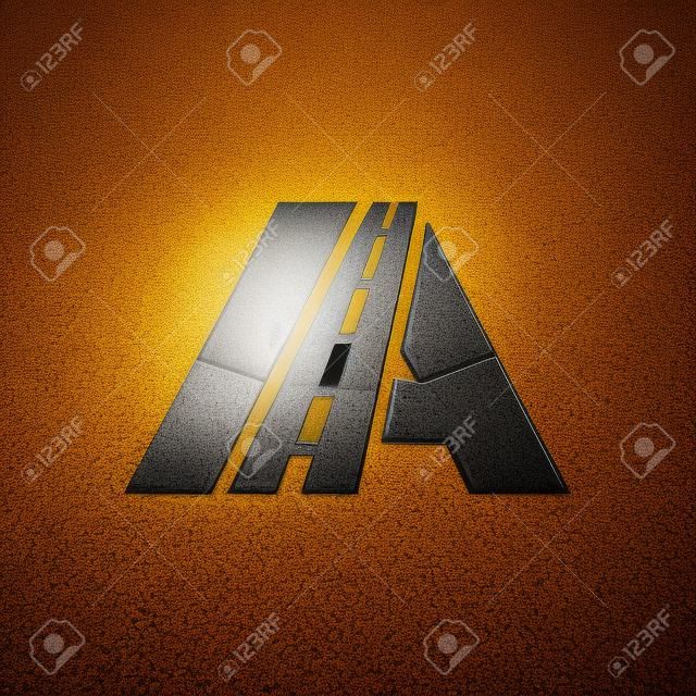 letter A road construction creative symbol layout. Paving logo design concept. Asphalt repair company sign idea