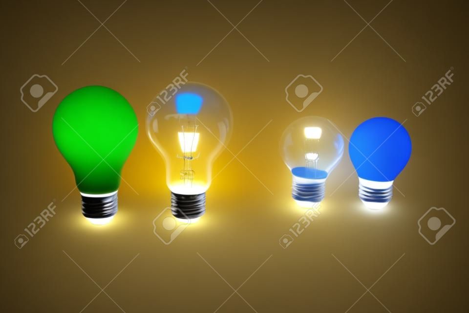 Diferentes estilos y tamaños de bombillas en concepto de comparación