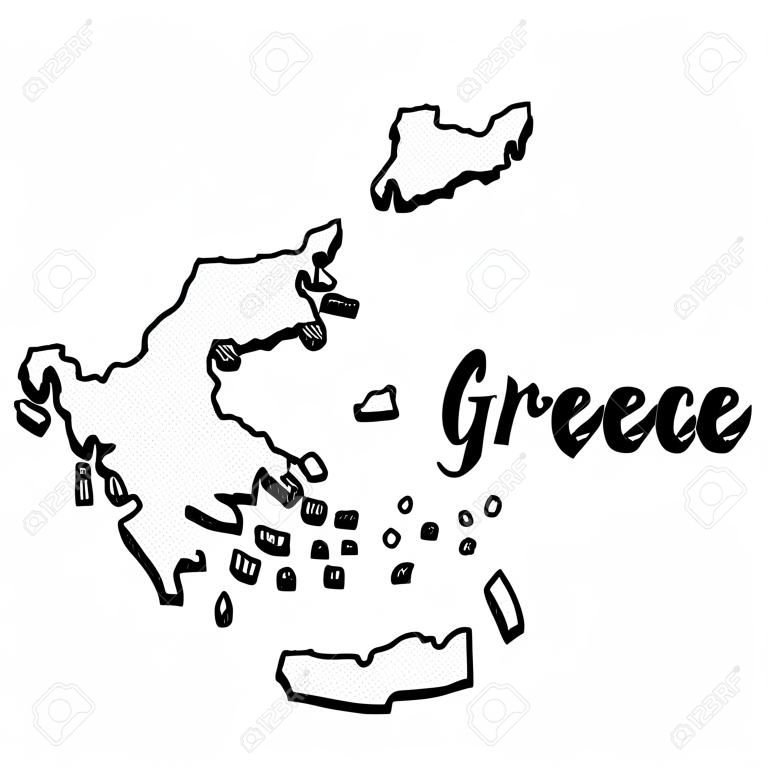 Met de hand getekend van Griekenland kaart, vector illustratie