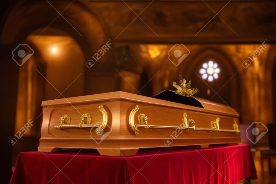coffin at funeral in orthodox church