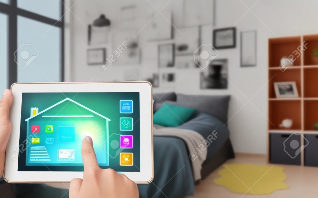 tablet pc with smart home settings on screen