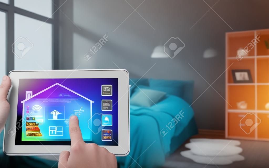 tablet pc with smart home settings on screen
