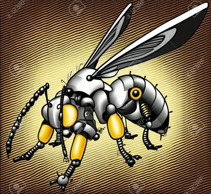 Vector cartoon clip art illustration of a robot wasp or bee. Could also be a conceptual illustration of future drone technology.