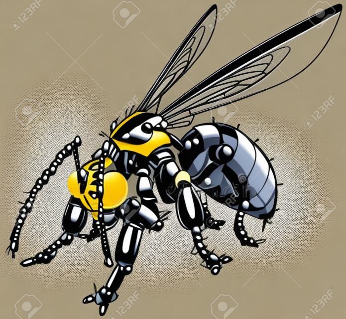 Vector cartoon clip art illustration of a robot wasp or bee. Could also be a conceptual illustration of future drone technology.