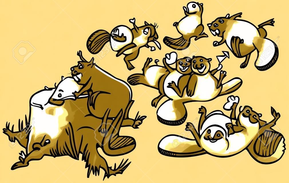 Clip Art de dibujos animados de un grupo de castores lindos que tienen una fiesta o celebrando