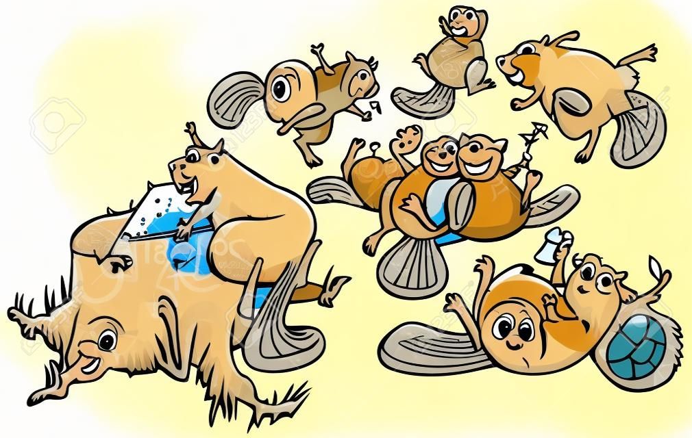 Kreskówki Cliparty grupy uroczych bobry imprezę lub świętować