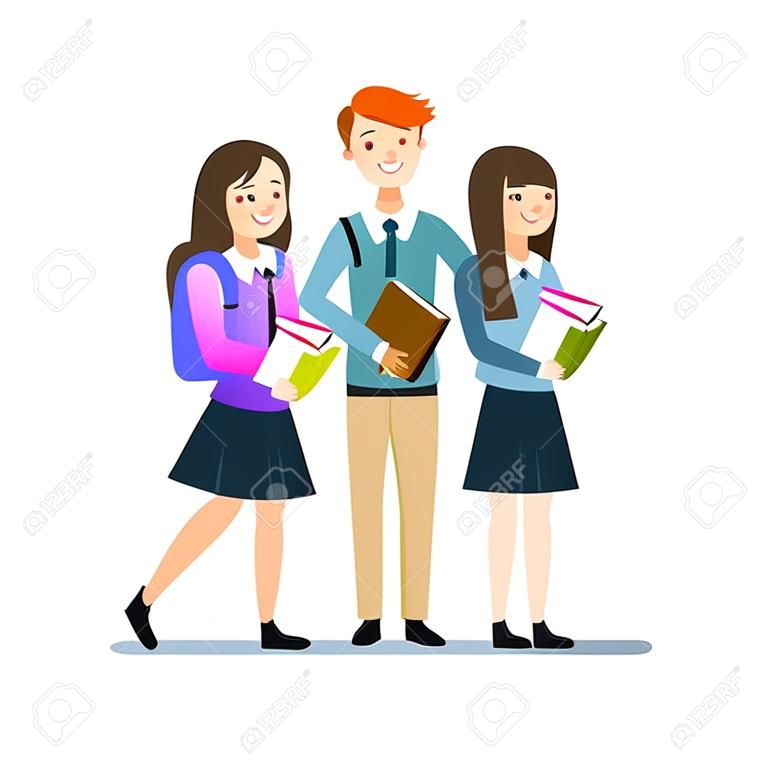 grupo de niños en edad escolar con libros en las manos o los estudiantes que presentan aisladas en blanco