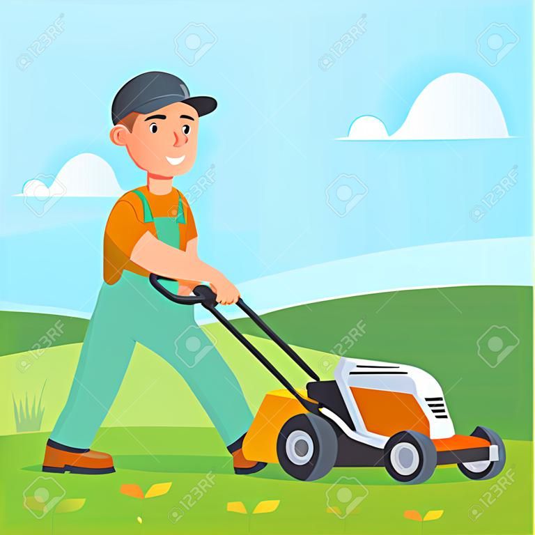 Jardineiro com cortador de grama