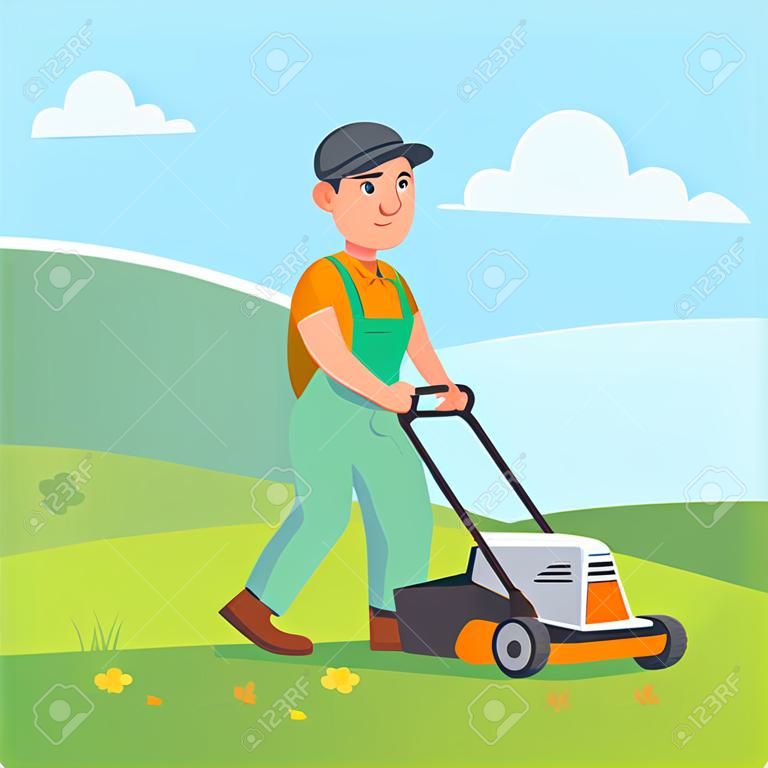 Gardener with lawn mower