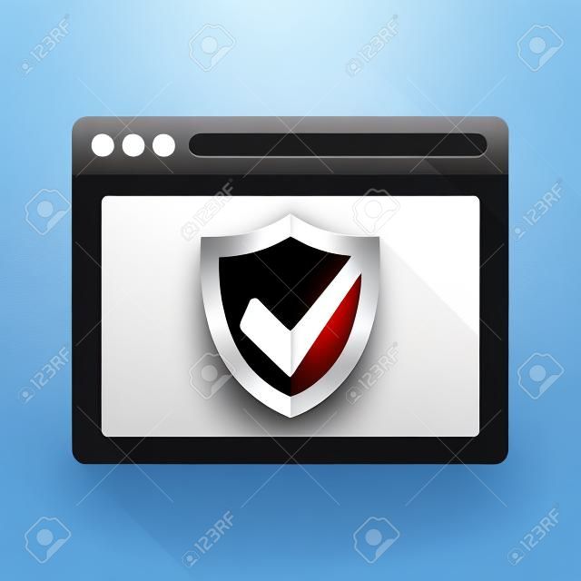 Antivirus icon with security shield and long shadow on white background
