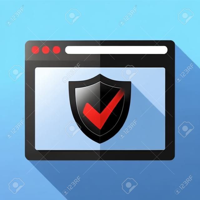 Antivirus icon with security shield and long shadow on white background