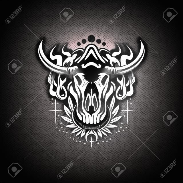 Bull Skull and Flowers Tattoo Stock Vector - Illustration of death, bull:  76145119