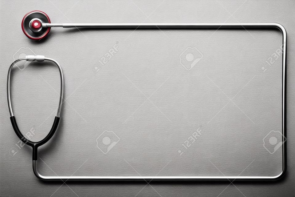 Doctor's stethoscope in red as frame on a white background with space for text