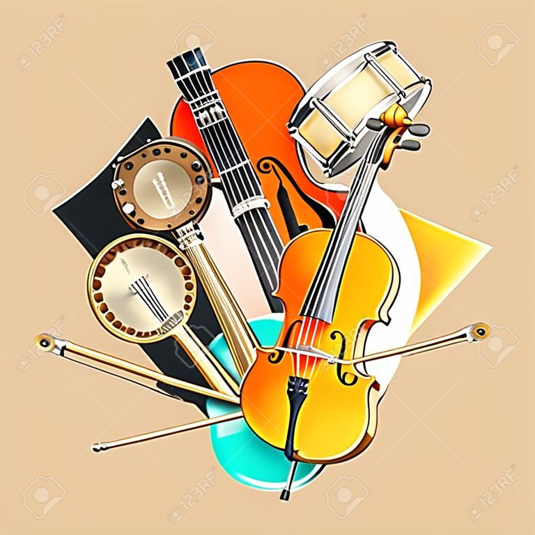 Müzik aletleri, orkestra veya müzik kolaj