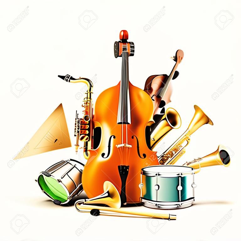Collage de musique, orchestre de jazz et des instruments de musique