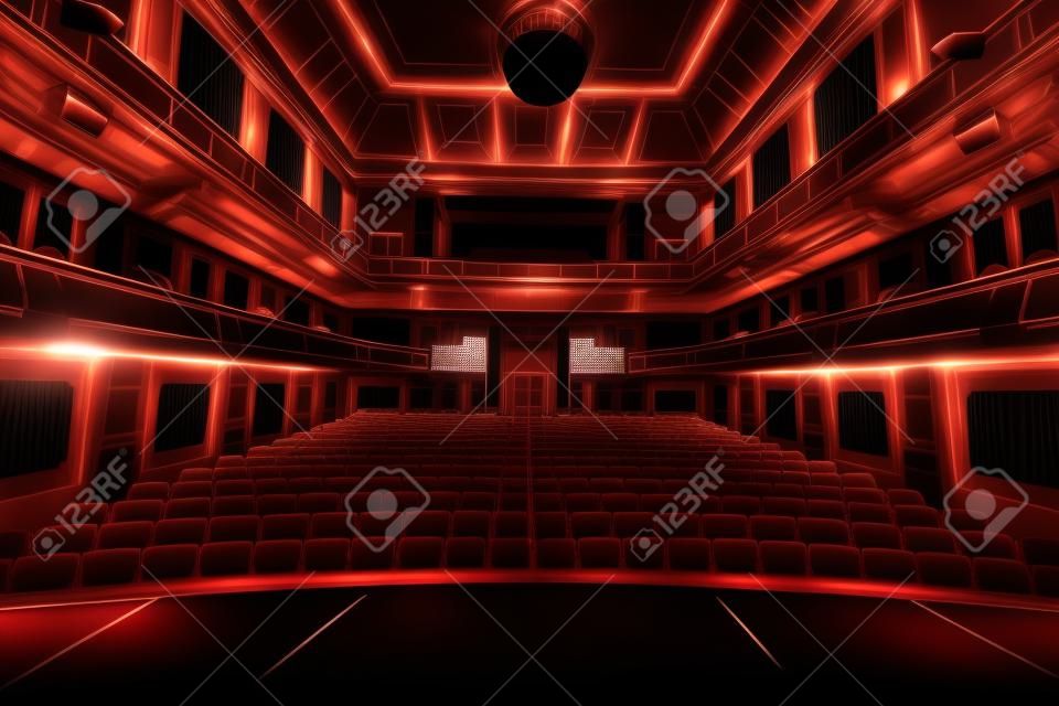 empty theater stage curtain with dramatic lights