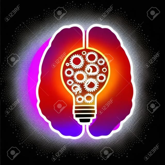 Human brain creating a new idea. Creative bulb with gears. Eps vector for your design.