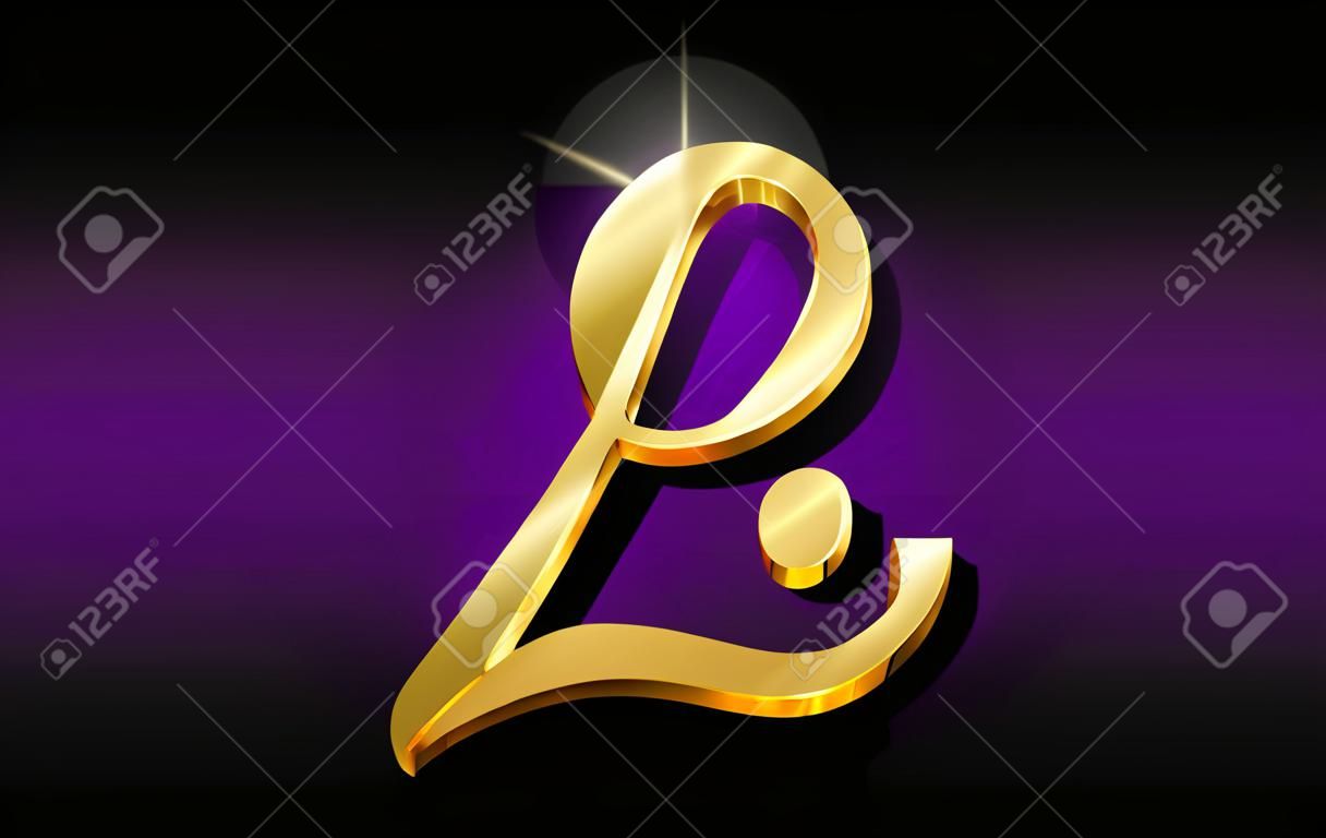 l 황금에서 알파벳 문자 로고 황금 3d 금속 아름 다운 타이 포 그래피 배너 브로셔 디자인에 적합
