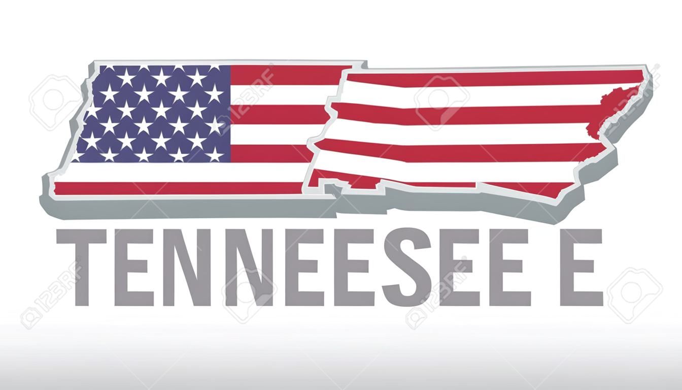 Ilustração vetorial do estado do condado de Tennessee com bandeira dos Estados Unidos dos EUA como uma textura adequada para um logotipo do mapa ou fins de design.