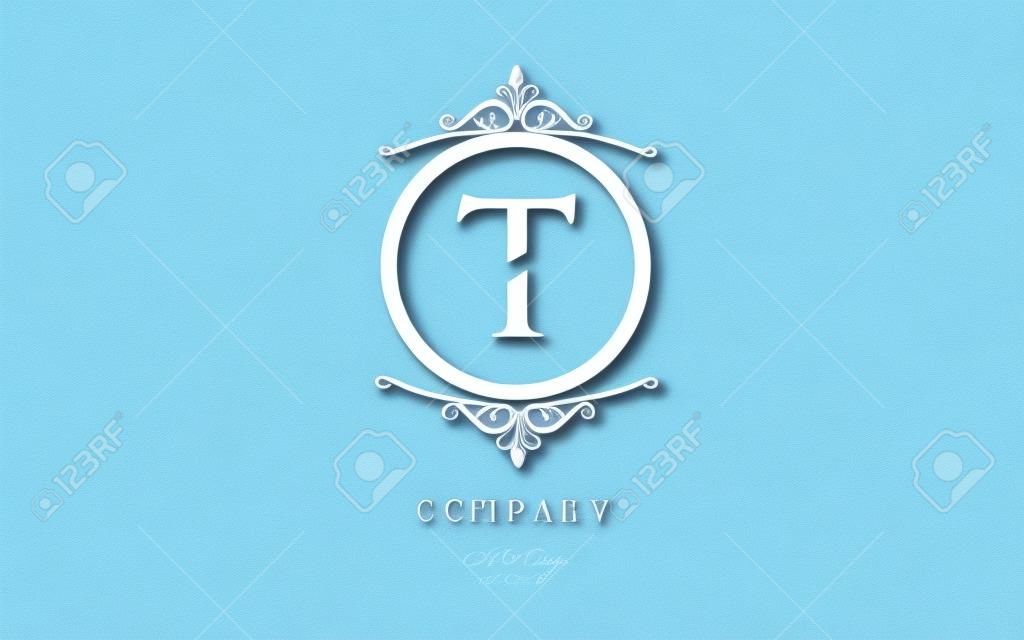Conception de la lettre de l'alphabet t avec la couleur pastel bleue et le cercle décoratif monogramme approprié comme logo pour une entreprise ou une entreprise