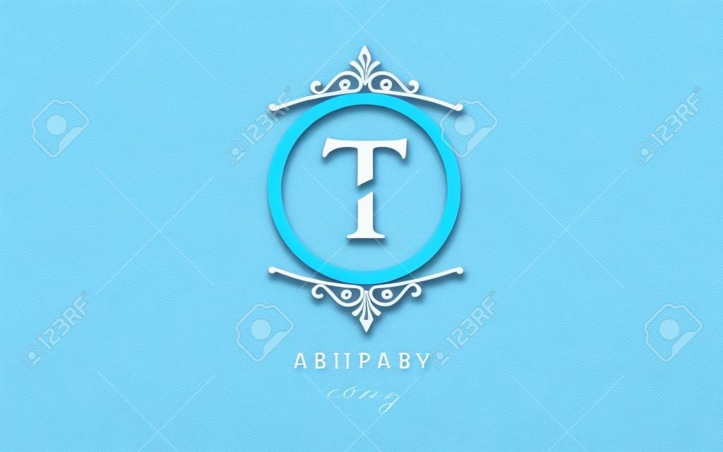 Conception de la lettre de l'alphabet t avec la couleur pastel bleue et le cercle décoratif monogramme approprié comme logo pour une entreprise ou une entreprise