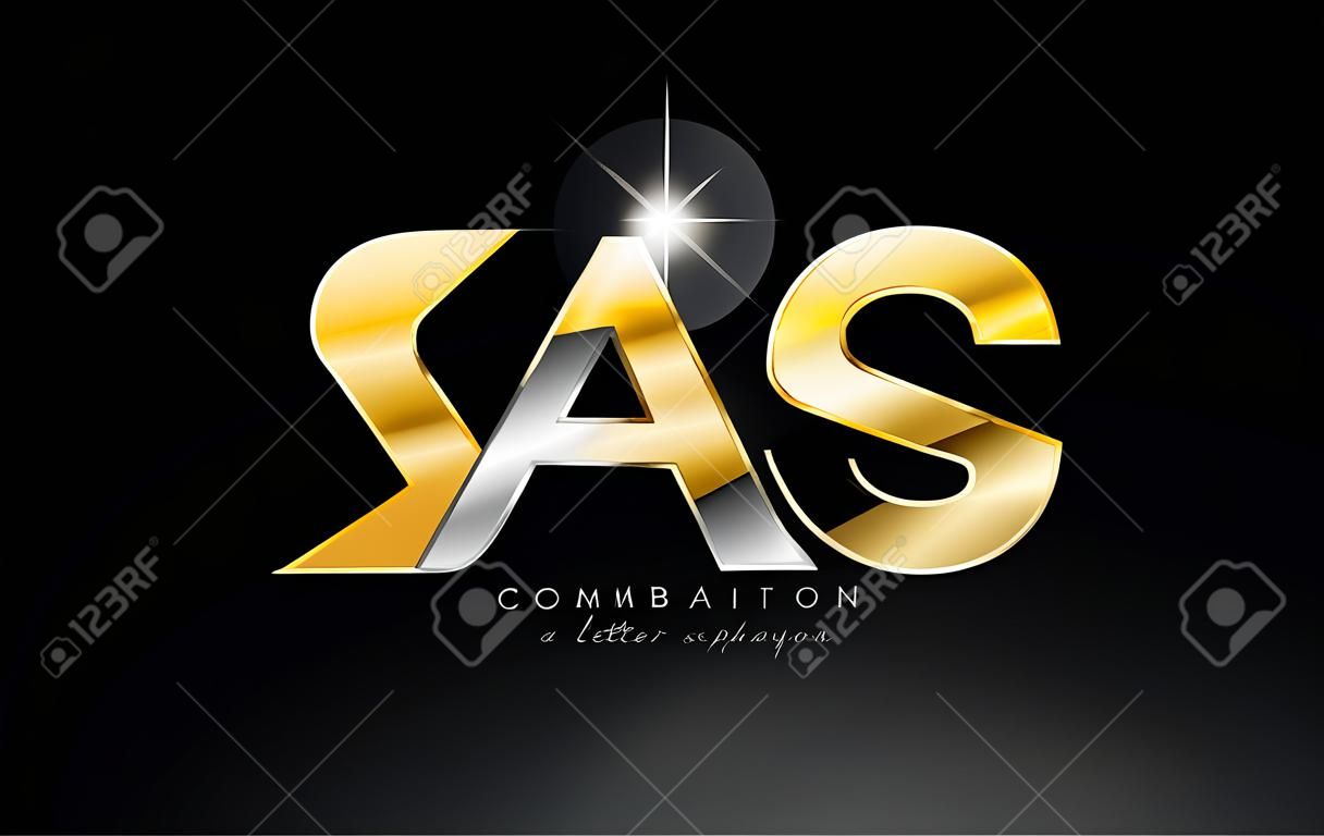 letra de combinação como um design de ícone de logotipo do alfabeto s com metal cinza prateado dourado no fundo preto adequado para uma empresa ou empresa