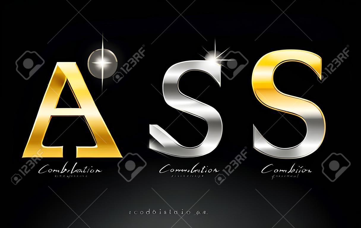 lettera di combinazione come design dell'icona del logo dell'alfabeto con metallo grigio argento oro su sfondo nero adatto per un'azienda o impresa