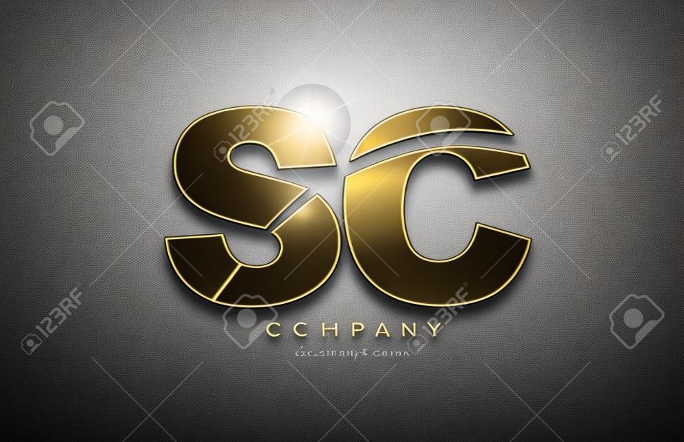 combination letter sc s c alphabet logo icon design with gold silver grey metal on black background suitable for a company or business