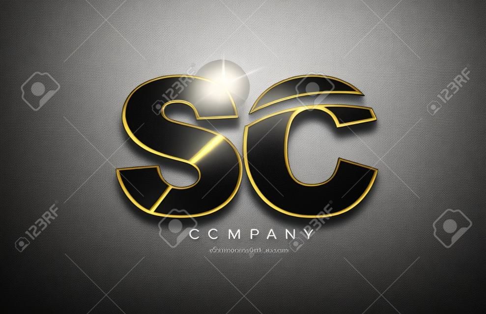 combination letter sc s c alphabet logo icon design with gold silver grey metal on black background suitable for a company or business