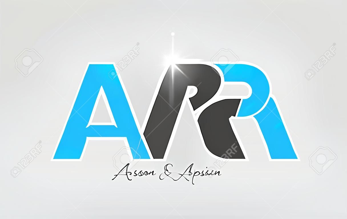 Kombinacja litery ar ar w kolorze szarym i niebieskim, ikona logo alfabetu odpowiednia dla firmy lub firmy