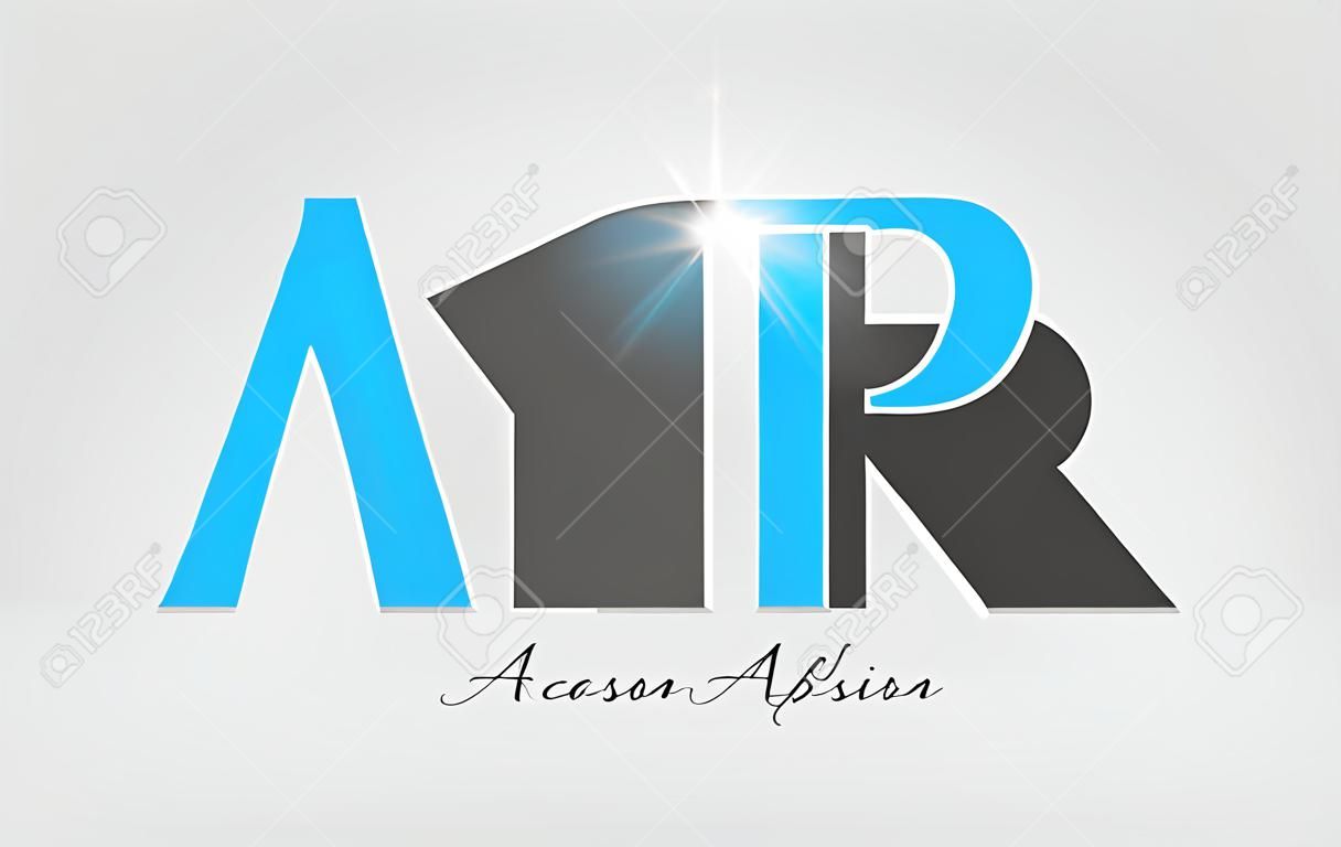 Kombinacja litery ar ar w kolorze szarym i niebieskim, ikona logo alfabetu odpowiednia dla firmy lub firmy