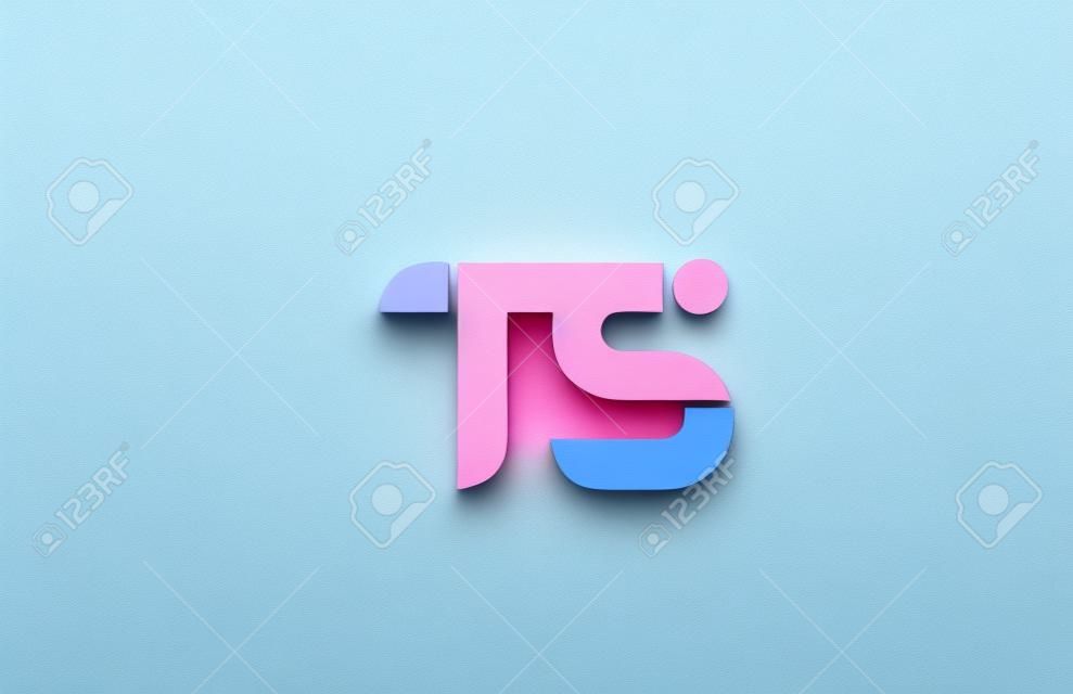 pink blue alphabet letter TS T S combination for company logo. Suitable as logotype design for a business
