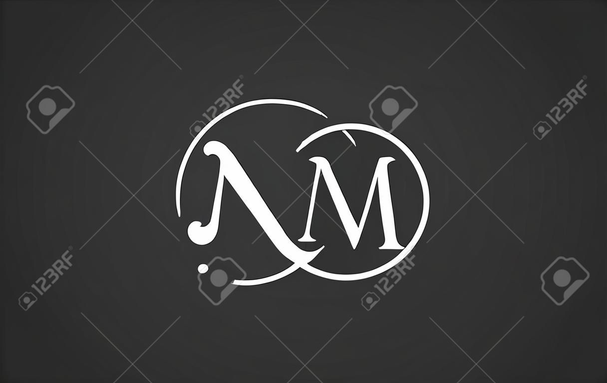 simple black white M letter icon alphabet with circle design for company business.