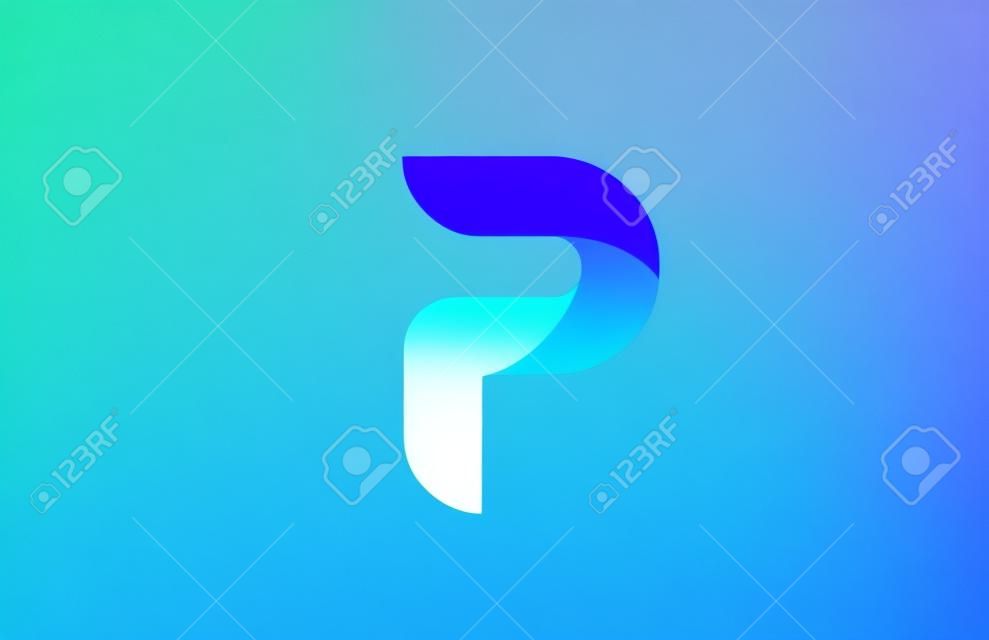 Logo della lettera dell'alfabeto sfumato blu creativo P per il branding e il business. Design per scritte e identità aziendale. Modello icona professionale